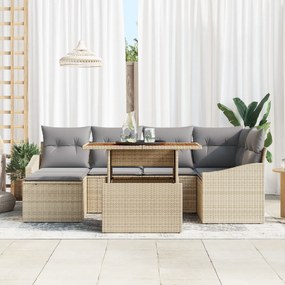 vidaXL Σετ Τραπεζαρίας Κήπου 7 Τεμαχίων με Μαξιλάρια Μπεζ Πολυ-ρατάν