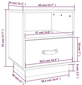 Κομοδίνο Λευκό 40 x 34 x 45 εκ. από Μασίφ Ξύλο Πεύκου - Λευκό