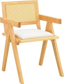 Πολυθρόνα Winslow pakoworld rubberwood σε φυσική απόχρωση-ύφασμα λευκό 51x55x80εκ