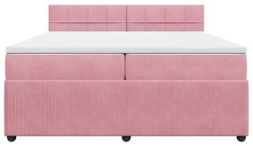 vidaXL Κρεβάτι Boxspring με Στρώμα Ροζ 200x200 εκ. Βελούδινο