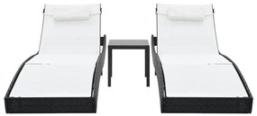 Ξαπλώστρες 2 τεμ. Μαύρες Συνθετικό Ρατάν/Textilene με Τραπέζι - Πολύχρωμο