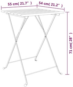 vidaXL Τραπέζι Bistro Πτυσσόμ. 55x54x71 εκ. Μασίφ Ξύλο Teak &amp; Ατσάλι
