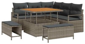 vidaXL Σετ Καναπέ Κήπου με μαξιλάρι 8 pcs Γκρι Πολυ ράταν