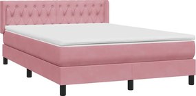 vidaXL Box Spring κρεβάτι με στρώμα ροζ 140x220 cm Βελούδινο