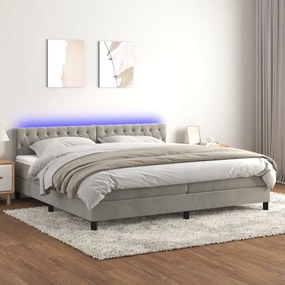 Κρεβάτι Boxspring με Στρώμα & LED Αν.Γκρι 200x200 εκ. Βελούδινο