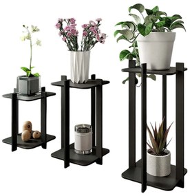 Ανθοστήλη Square (Σετ 3Τμχ) 282PTR1304 23x23x30/40/50cm Black Hanah Home Mdf, Wood