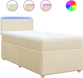 vidaXL Κρεβάτι Boxspring με Στρώμα Κρεμ 90x190 εκ.Υφασμάτινο