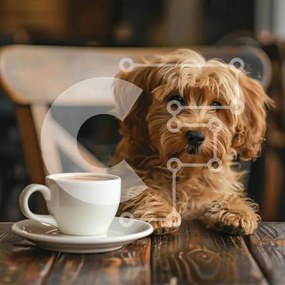 Intra Συλλεκτικό Ξύλινο Παζλ Plywood 4mm - Σκύλος στο καφενείο με φλιτζάνι καφέ Σε Ξύλινο Κουτί - Διαστάσεις: 10x10 cm – 25 κομμάτια