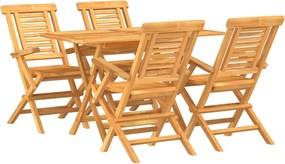 vidaXL Σετ Τραπεζαρίας Κήπου 5 Τεμαχίων από Μασίφ Ξύλο Teak