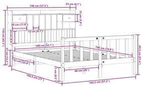 Κρεβάτι Βιβλιοθήκη Χωρίς Στρώμα 140x190 εκ Μασίφ Ξύλο Πεύκου - Καφέ