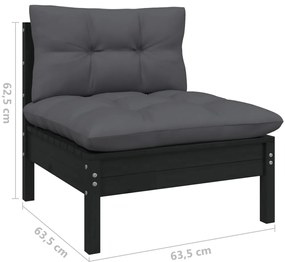 vidaXL Καναπές Κήπου Διθέσιος από Μασίφ Ξύλο Πεύκου με Ανθρακί Μαξιλάρια
