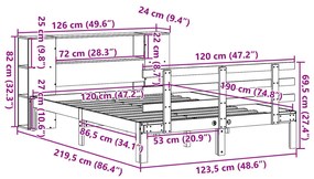 Κρεβάτι Βιβλιοθήκη Χωρίς Στρώμα 120x190 εκ Μασίφ Ξύλο Πεύκου - Καφέ