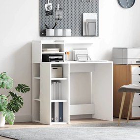 vidaXL Γραφείο με ράφι Λευκό 90 x 48 x 101,5 εκ. Επεξεργασμένο ξύλο