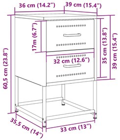 Κομοδίνο Λευκό 36x39x60,5 εκ. από Χάλυβα - Λευκό