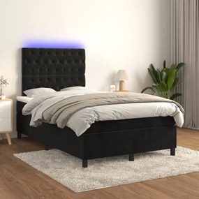 vidaXL Κρεβάτι Boxspring με Στρώμα & LED Μαύρο 120x190 εκ. Βελούδινο