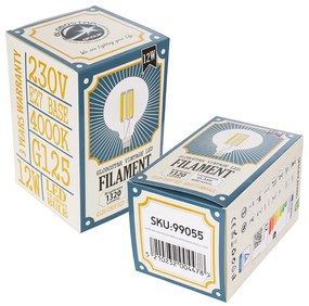 GloboStar® 99055 Λάμπα LED Long Filament E27 G125 Γλόμπος 12W 1320lm 360° AC 220-240V IP20 Φ12.5 x Υ18cm Φυσικό Λευκό 4000K με Διάφανο Γυαλί - Dimmable - 3 Years Warranty