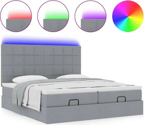 vidaXL Οθωμανικό κρεβάτι με στρώματα &amp; LEDs Ανοιχτό γκρι ύφασμα