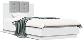 Πλαίσιο Κρεβατιού με Κεφαλάρι &amp; λυχνίες LED Λευκό 75 x 190 εκ.