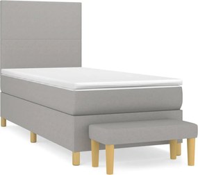 vidaXL Κρεβάτι Boxspring με Στρώμα Ανοιχτό Γκρι 90x200 εκ. Υφασμάτινο