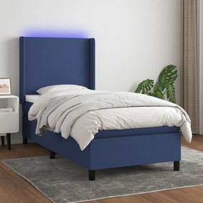 Κρεβάτι Boxspring με Στρώμα &amp; LED Μπλε 80x200 εκ. Υφασμάτινο