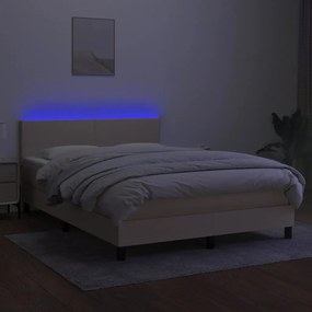 Κρεβάτι Boxspring με Στρώμα &amp; LED Κρεμ 140x190 εκ. Υφασμάτινο - Κρεμ