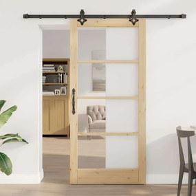 vidaXL Συρόμενη Πόρτα ORKDAL Φυσικό και Μαύρο 93 x 202 cm