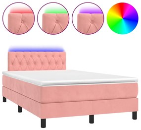 vidaXL Κρεβάτι Boxspring με Στρώμα & LED Ροζ 120x200 εκ. Βελούδινο