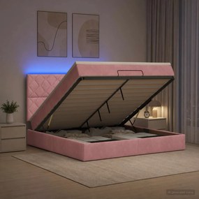 vidaXL Κρεβάτι Ottoman με Στρώμα και LED Ροζ 140 x 190 cm Βελούδο
