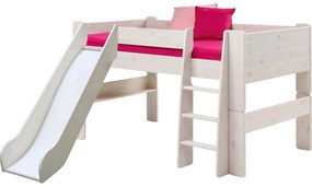 Υπερυψωμένο κρεβάτι με τσουλήθρα Mid-Sleeper 4KIDS σε ξύλο πεύκου ( Whitewash)