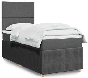 vidaXL Κρεβάτι Boxspring με Στρώμα Σκούρο Γκρι 90x200 εκ. Υφασμάτινο