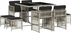 vidaXL Σετ Τραπεζαρίας Κήπου 9 τεμ. Αν. Γκρι Συνθ. Ρατάν με Μαξιλάρια