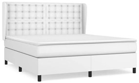 vidaXL Κρεβάτι Boxspring με Στρώμα Λευκό 180x200 εκ. Συνθετικό Δέρμα
