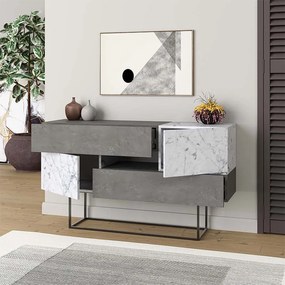 Μπουφές Eros Megapap γκρι ρετρό - λευκό εφέ μαρμάρου 145x40x82εκ.