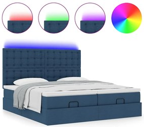 vidaXL Οθωμανικό κρεβάτι με στρώματα & LEDs Μπλε 200x200cm ύφασμα