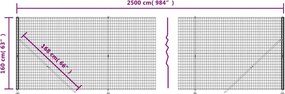 vidaXL Συρματόπλεγμα Περίφραξης Ανθρακί 1,6 x 25 μ. με Βάσεις Φλάντζα