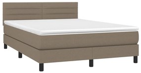 vidaXL Κρεβάτι Boxspring με Στρώμα &amp; LED Taupe 140x190 εκ. Υφασμάτινο