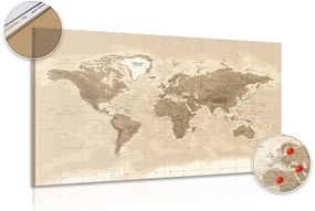 Εικόνα στο φελλό ενός όμορφου vintage παγκόσμιου χάρτη - 120x80  wooden