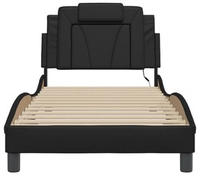 vidaXL Πλαίσιο Κρεβατιού με LED Μαύρο 90x190 εκ. Συνθετικό Δέρμα