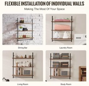 VEVOR Industrial Pipe Shelf 3 Tier 32x9.84in Wall-Mount for Kitchen Bedroom