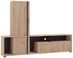 Κέντρο Ψυχαγωγίας - Σύνθεση Chania Artisan Oak - Artisan Oak με Μαύρες Γραμμές - Μαύρο 196x33x140 εκ.