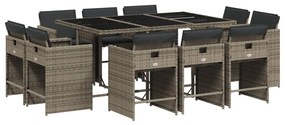 vidaXL Σετ Τραπεζαρίας Κήπου 11 Τεμαχίων Γκρι Συνθ. Ρατάν με Μαξιλάρια