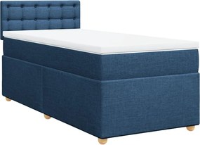 vidaXL Κρεβάτι Boxspring με Στρώμα Μπλε 90x190 εκ.Υφασμάτινο