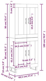 Ντουλάπι Γκρι Σκυροδέματος 69,5x34x180 εκ. Επεξεργασμένο Ξύλο - Γκρι