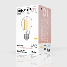 LED Filament Λαμπτήρας N01 Drop A60 Διαφανής 7W 806Lm E27 3500K Dimmable