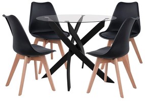 Τραπεζαρία (Σετ 5Τμχ) HM11692.02 Φ90x74cm Black 4 Θέσεων Metal,Glass,Polypropylene