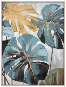 WALL PAINTING  WITH BEIGE PS FRAME-PRINTED CANVAS TROPICAL LEAVES 62x4,5x82Hcm.