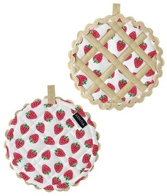 Πιάστρες Κουζίνας Strawberry Pie (Σετ 2τμχ) 20cm Red-White Kentia 100% Βαμβάκι