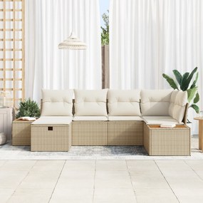 vidaXL Σέτ Καναπέδων 6 Τεμαχίων με Μαξιλάρια Μπεζ Πολυ Rattan