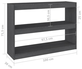 Βιβλιοθήκη/Διαχωριστικό Χώρου Γκρι 100x30x71,5 εκ. Ξύλο Πεύκου - Γκρι