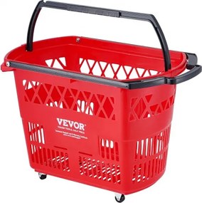 VEVOR Plastic Rolling Shopping Trolley Basket On Wheels 6PCS 39L with Handle Red
